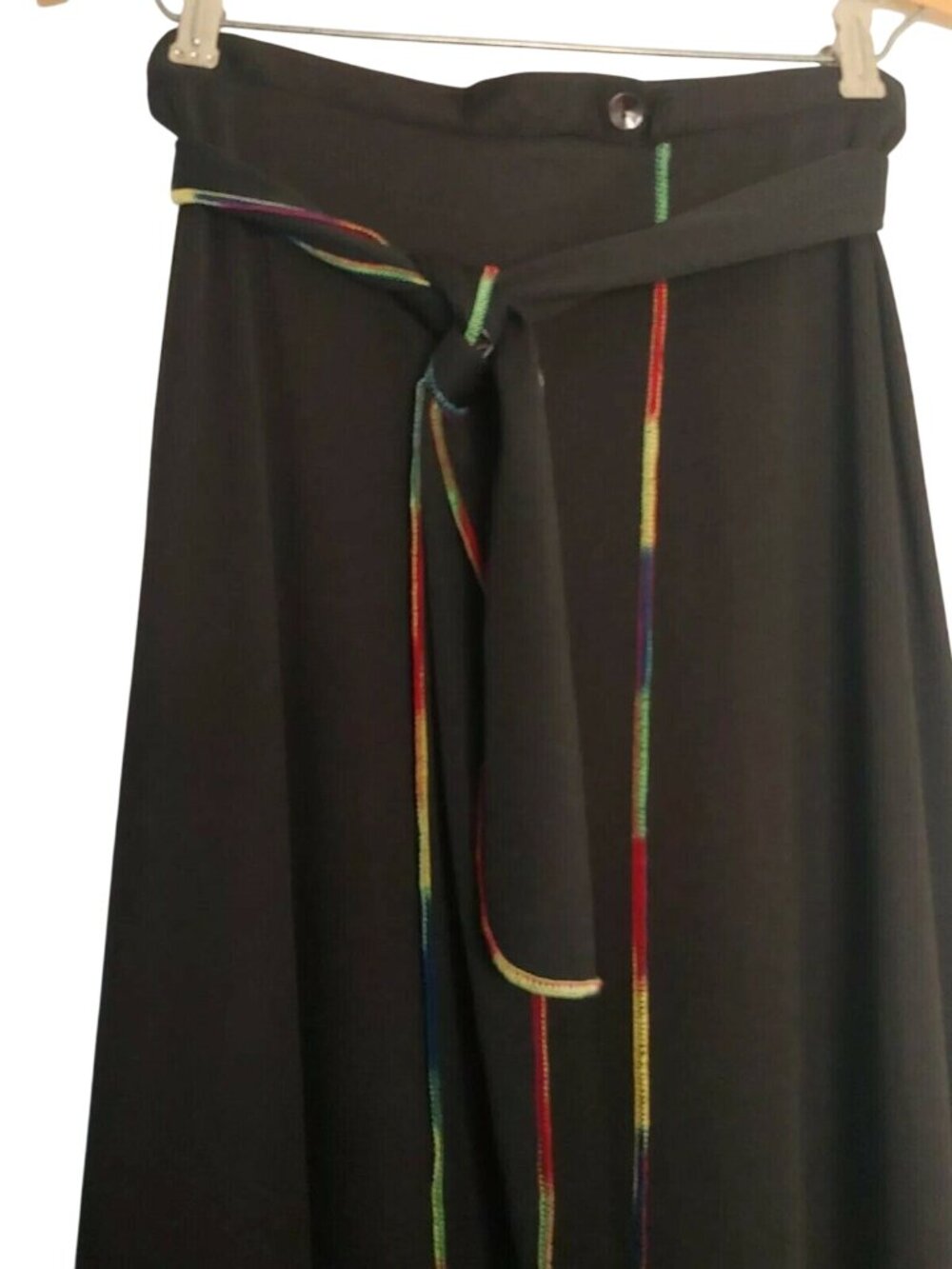 Vintage Wrap Skirt 9/10 Rainbow Trim Long Black USA ILGWU Pride